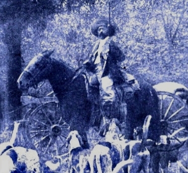Mississippi Delta Bear Hunter Holt Collier, mounted with hounds and read for hunt